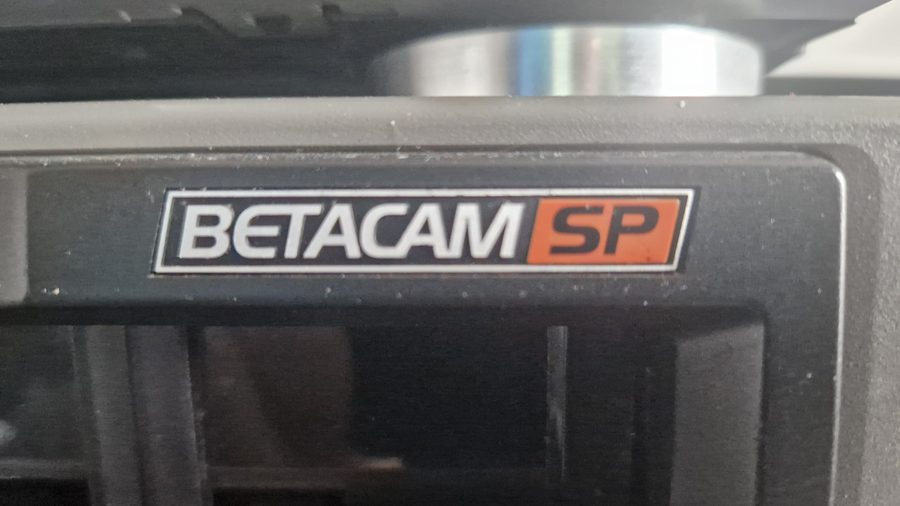 Close-up of a Betacam SP professional tape cassette label